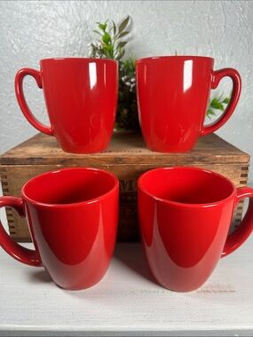 Corelle Stoneware Red Mugs Set of 4 Red Corelle Collection Drink Mugs Hold 12 Oz